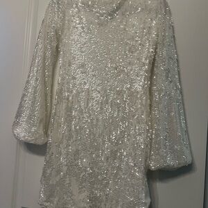 Sequin Long Sleeve white bridal Dress